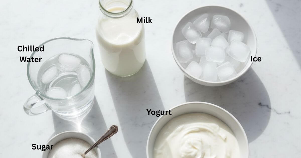 ingredients for a traditional sweet lassi, homemade lassi