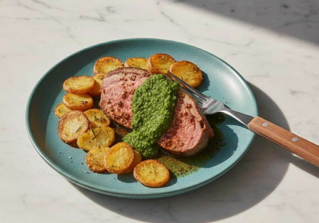 juicy roasted lamb with mint sauce